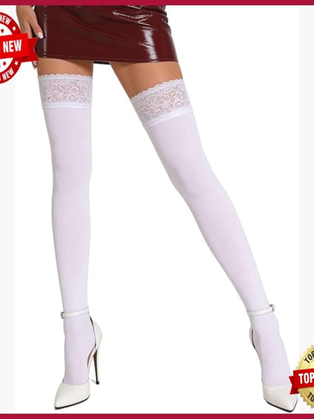Opaque Thigh High Stockings for Garter Belts - Size M